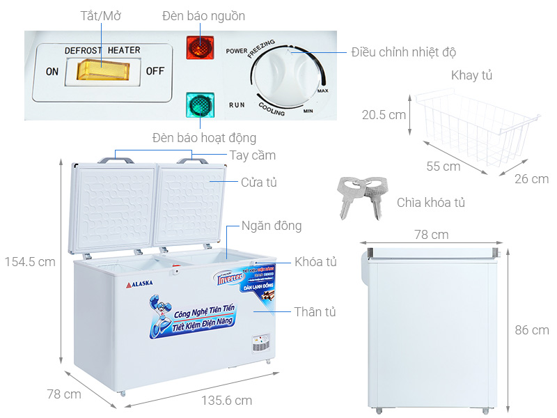 Tủ đông 2 cánh Alaska Inverter 1.015 lít HB-1200CI