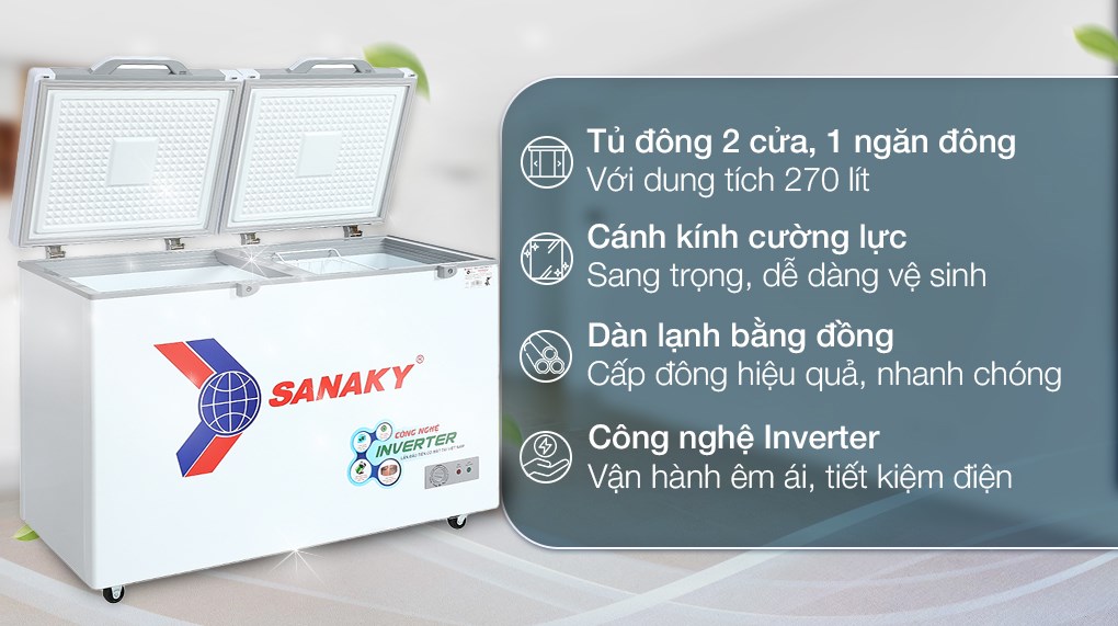 Tủ đông Sanaky Inverter 270lít VH3699A4K