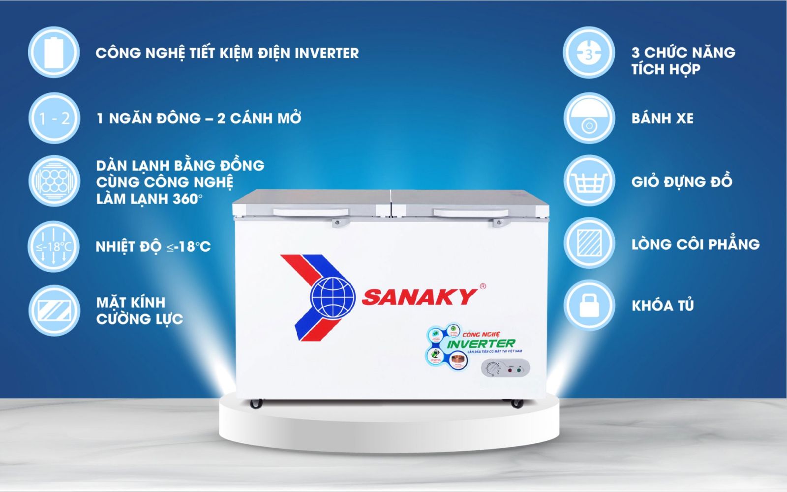 Tủ đông Sanaky Inverter 270lít VH3699A4K