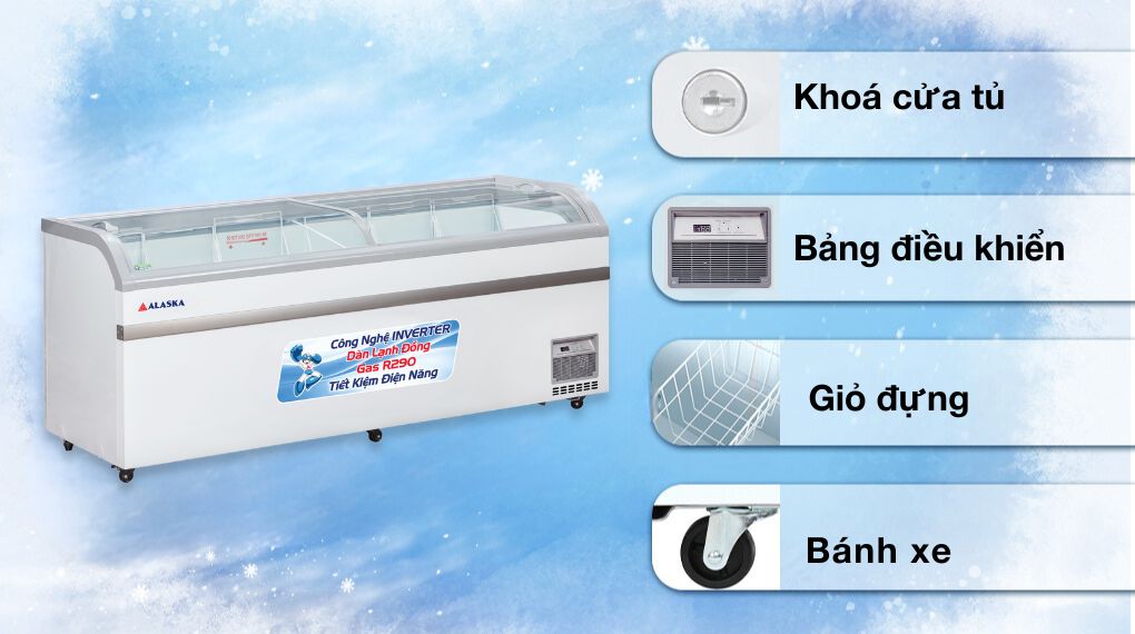 Tủ đông kính lùa cong Alaska Inverter 550 lít KC-550CI
