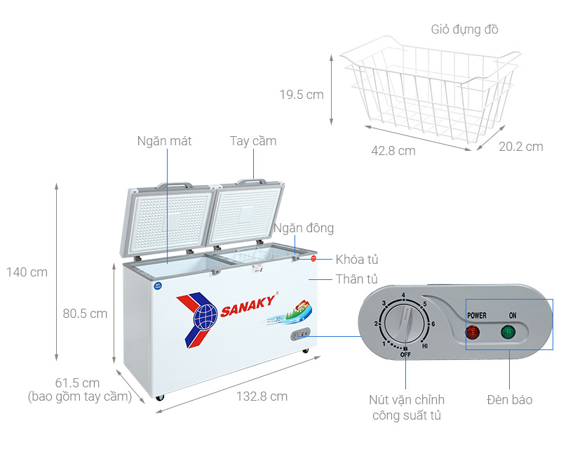 Tủ đông mát Sanaky 400lít VH4099W2KD