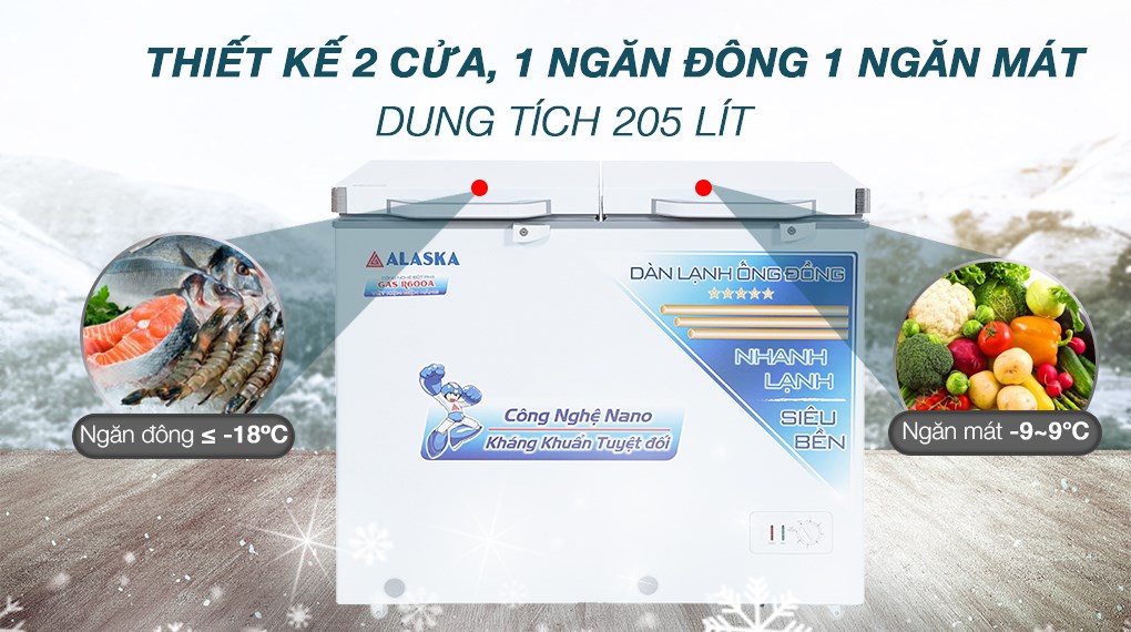 Tủ đông mát Alaska 205 lít BCD-3068C