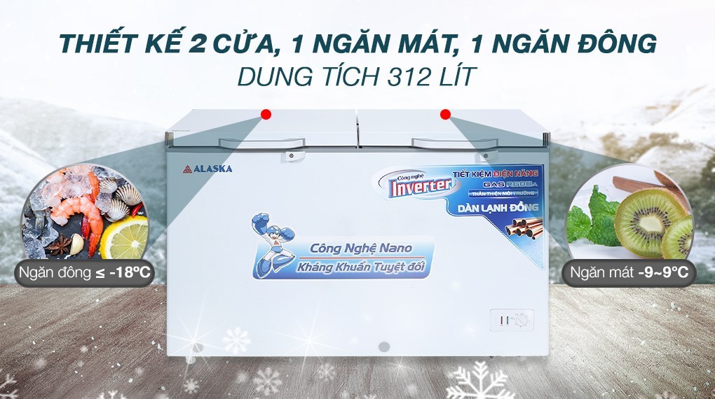 Tủ đông mát Alaska Inverter 312 lít BCD-5068CI