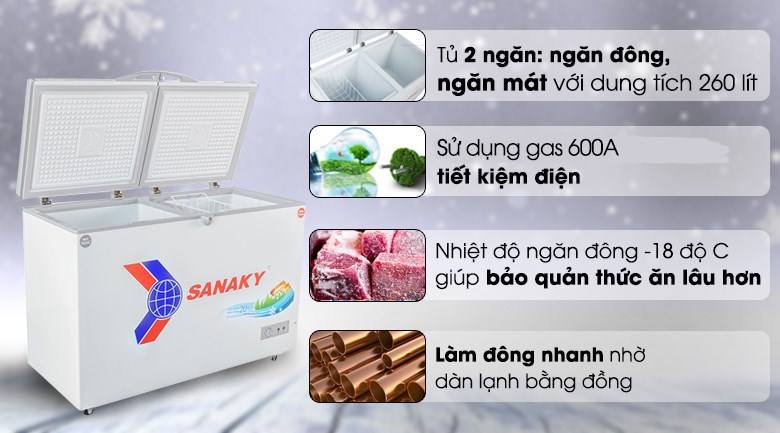 Tủ đông mát Sanaky 360lít VH-3699W2KD