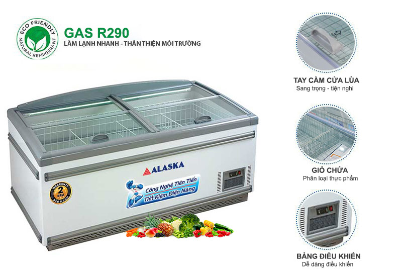Tủ đông nằm kính phẳng Alaska 450 lít KN-450