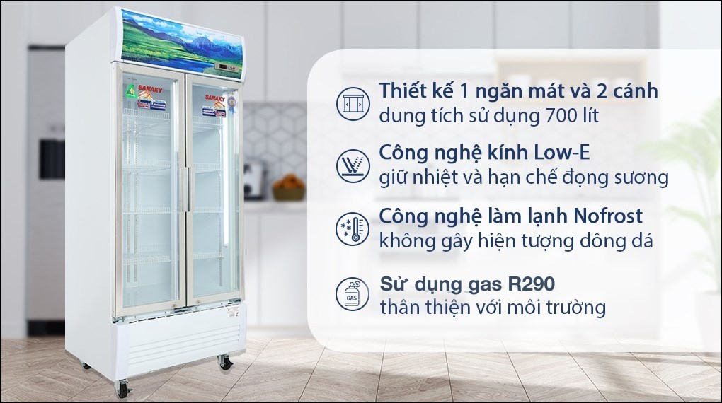 Tủ Mát Sanaky 700 lít VH-8009HP 2 cánh, dàn lạnh đồng