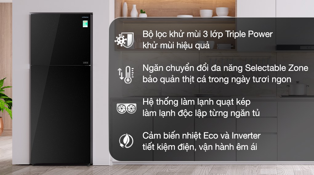 Tủ lạnh Hitachi Inverter 349 lít R-FVY480PGV0(GBK)