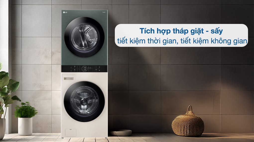 Tháp máy giặt cao cấp LG WashTower Giặt 14Kg + Sấy 10Kg WT1410NHEG