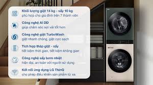 Tháp máy giặt cao cấp LG WashTower Giặt 14Kg + Sấy 10Kg WT1410NHEG