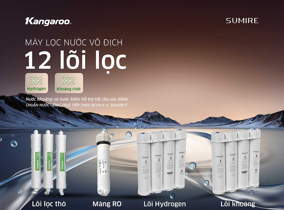 Máy lọc nước Kangaroo Sumire Hydrogen ion kiềm nóng lạnh KGHC12A2