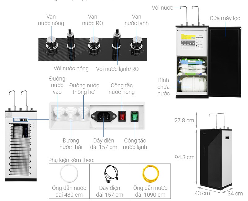 Máy lọc nước RO nóng nguội lạnh Kangaroo KG10A17 10 lõi