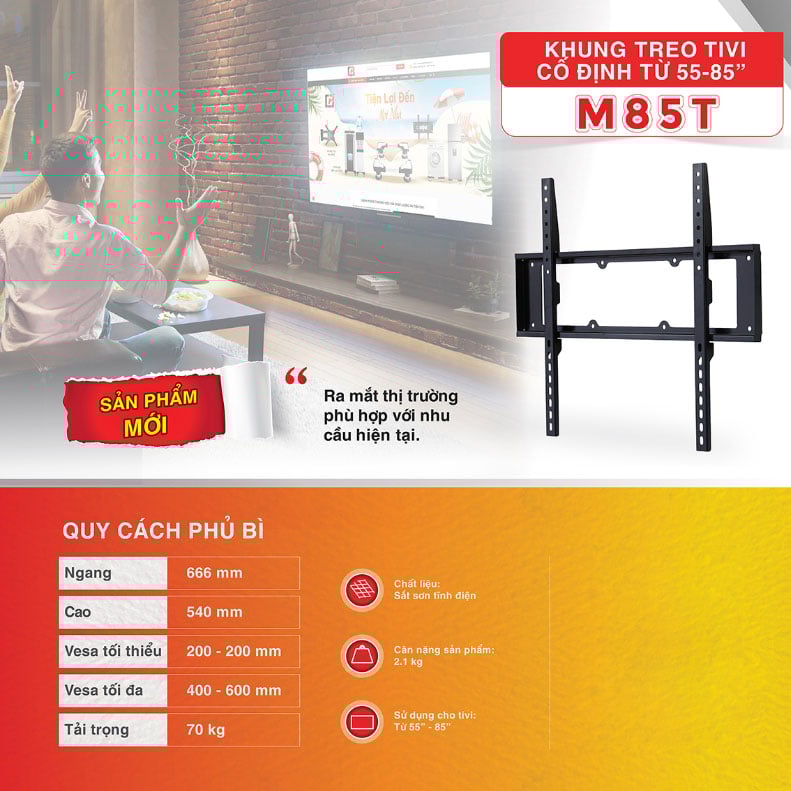 Khung treo tivi cố định Cảnh Phong M85T (55 - 85 inch)