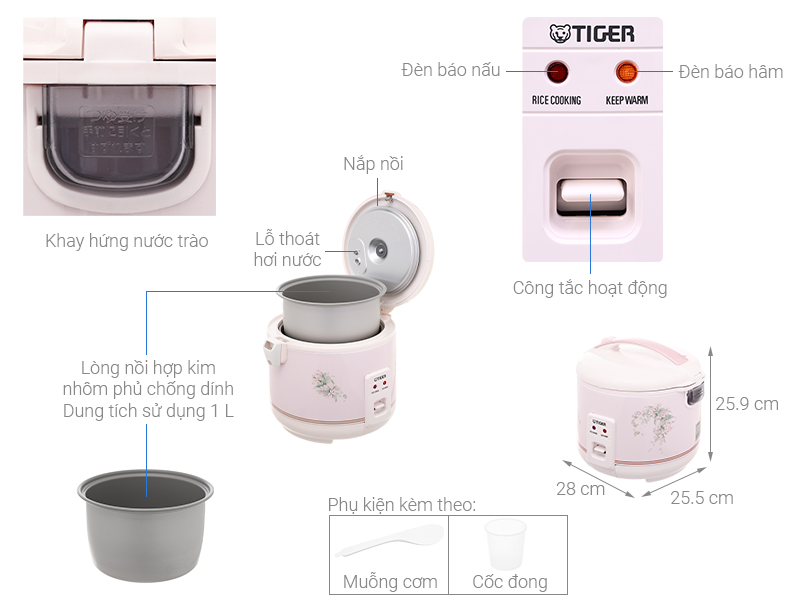 Nồi cơm điện nắp gài Tiger 1 lít JNP-1000 FK/FL
