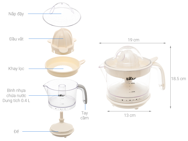Máy Ép Cam Tự Động Bear CZJ-A04B1 Trắng