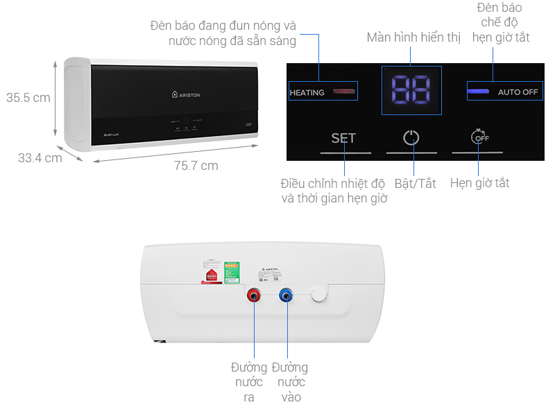 Máy nước nóng gián tiếp Ariston 30 lít 2500W SLIM3 30 LUX