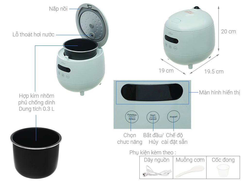 Nồi Cơm Điện Bear DFB-B12F1 Xanh/Trắng