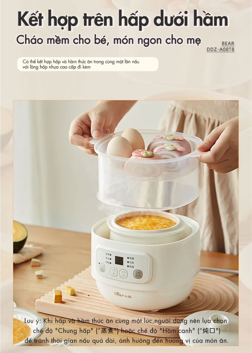 Nồi nấu chậm đa năng Bear DDZ-A08T8 - 800ml