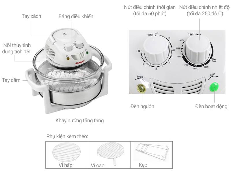 Lò nướng thuỷ tinh Sanaky VH188T 15 lít