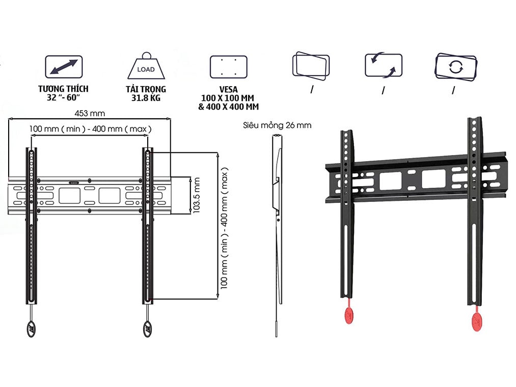 Giá treo tivi sát tường siêu mỏng ERGOTEK E92