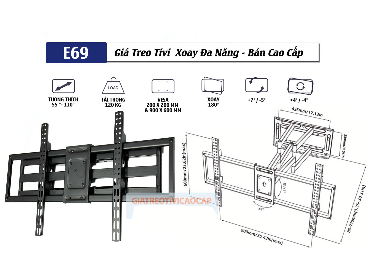 Khung treo tivi xoay đa năng ErgoTek E69 (55 - 110 inch)