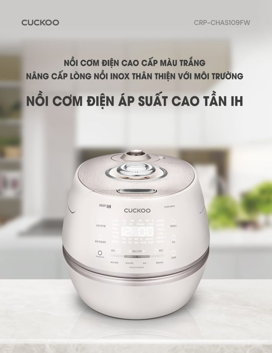 Nồi cơm điện cao tần áp suất Cuckoo CRP-CHAS109FW 1.8 lít