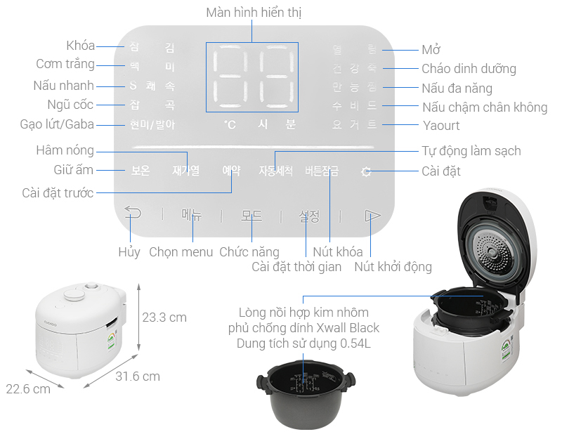 Nồi cơm cao tần Cuckoo 0.54 lít CRP-T0310FGW