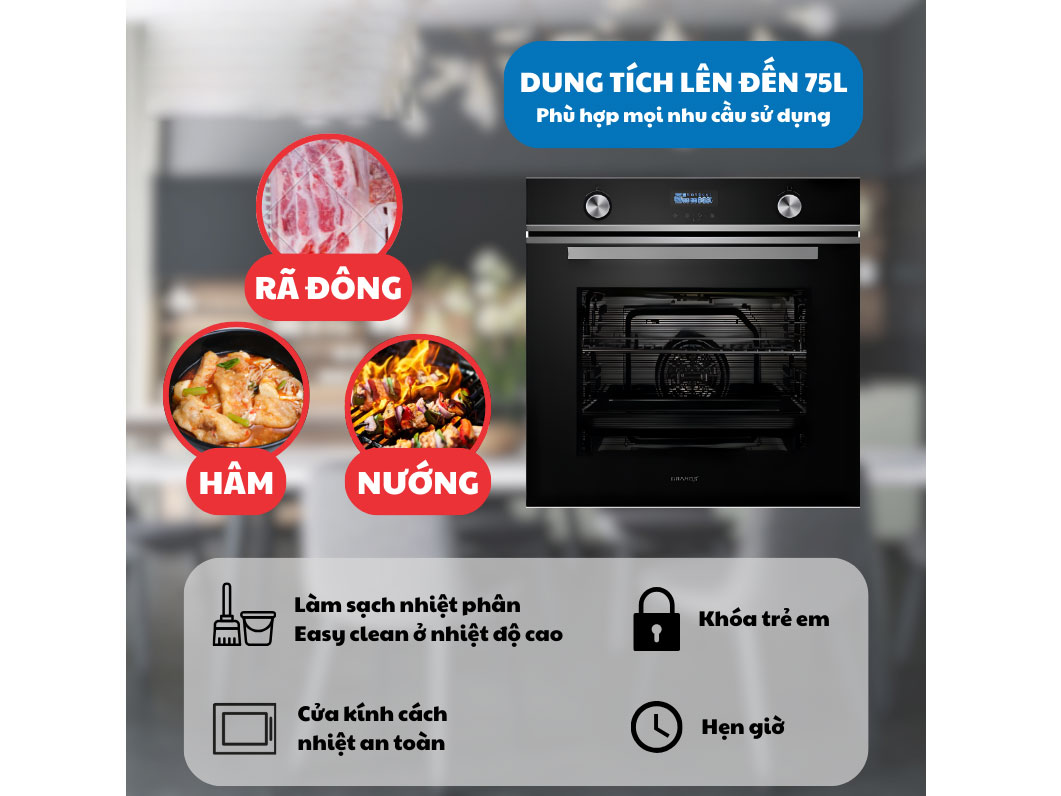 Lò nướng âm tủ GrandX GX75V8 - 75 lít
