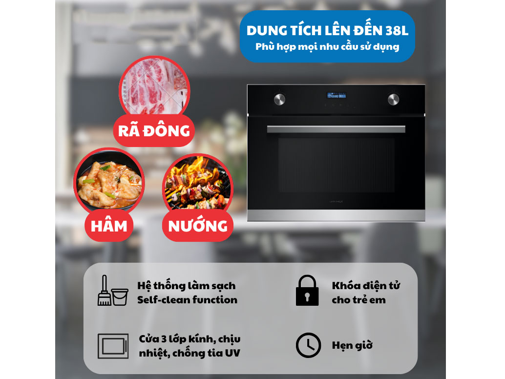 Lò nướng tích hợp lò vi sóng âm tủ GrandX GX38MW6