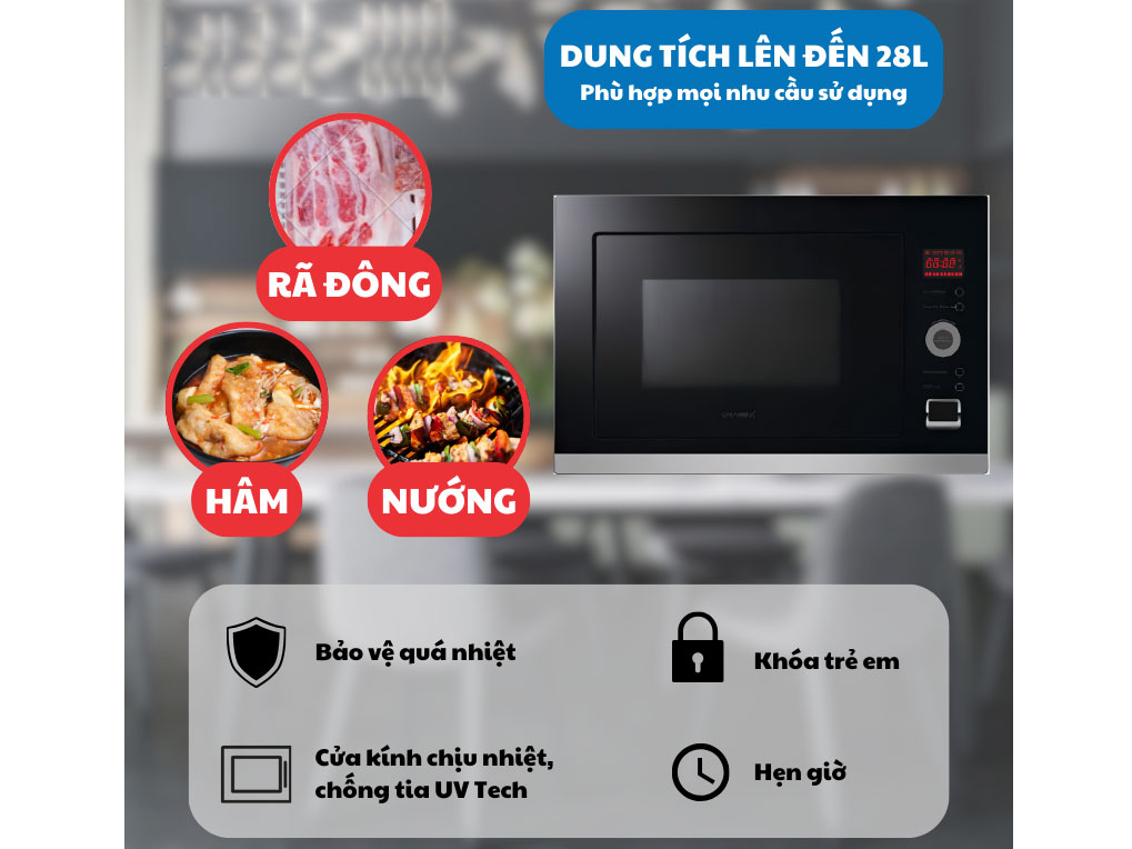 Lò nướng tích hợp lò vi sóng lắp âm tủ GrandX GX30MW5