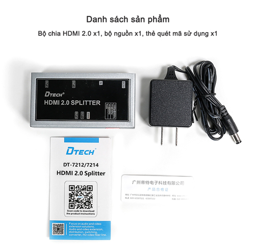 Bộ chia HDMI 1 vào 2 ra 4K Dtech DT-7212