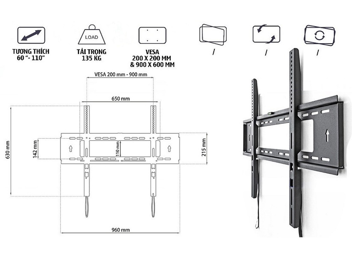 Giá treo tivi cỡ đại Ergotek E97 (65"-100")