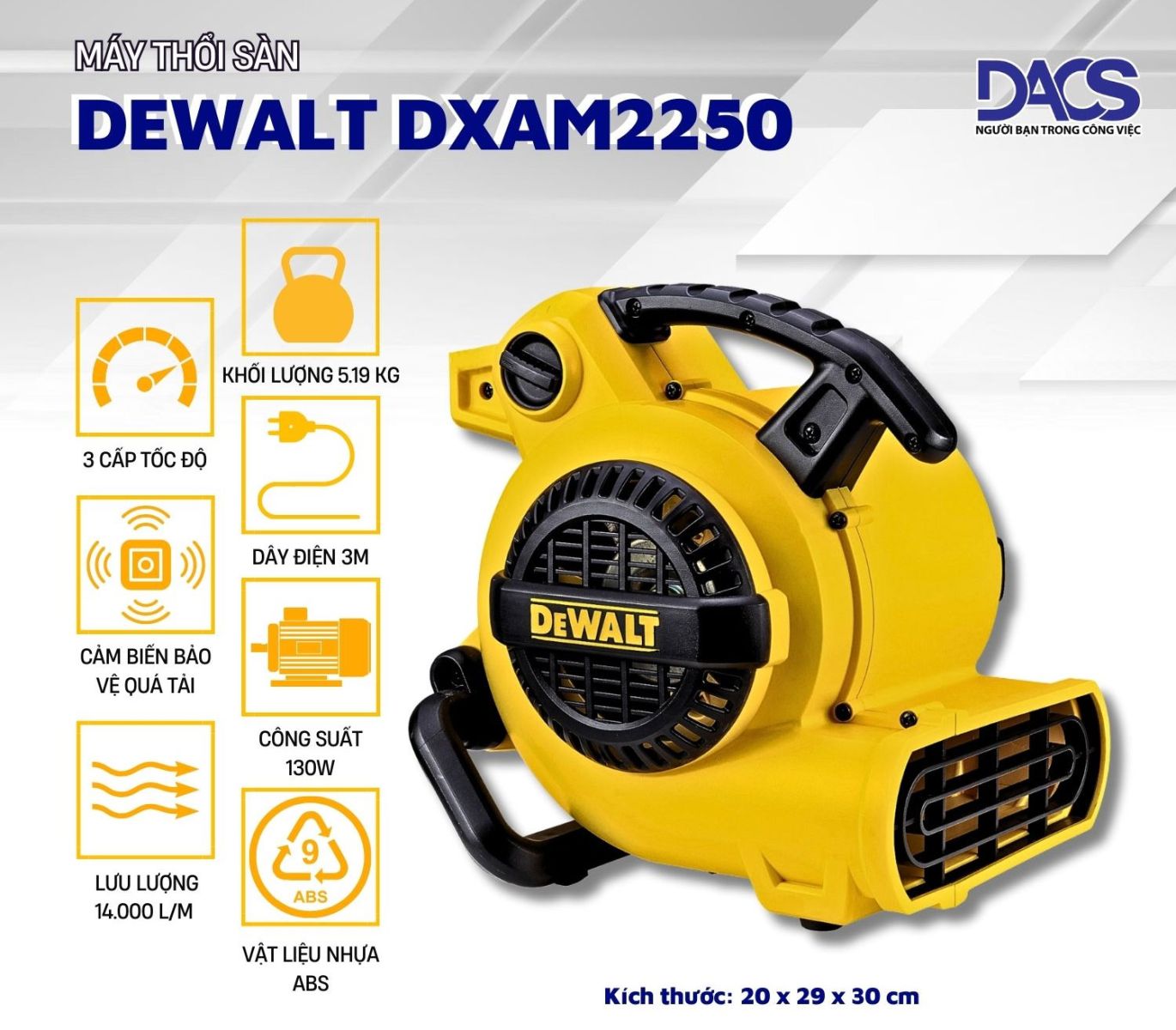 Máy thổi khô thảm, sàn Dewalt DXAM2250 130W