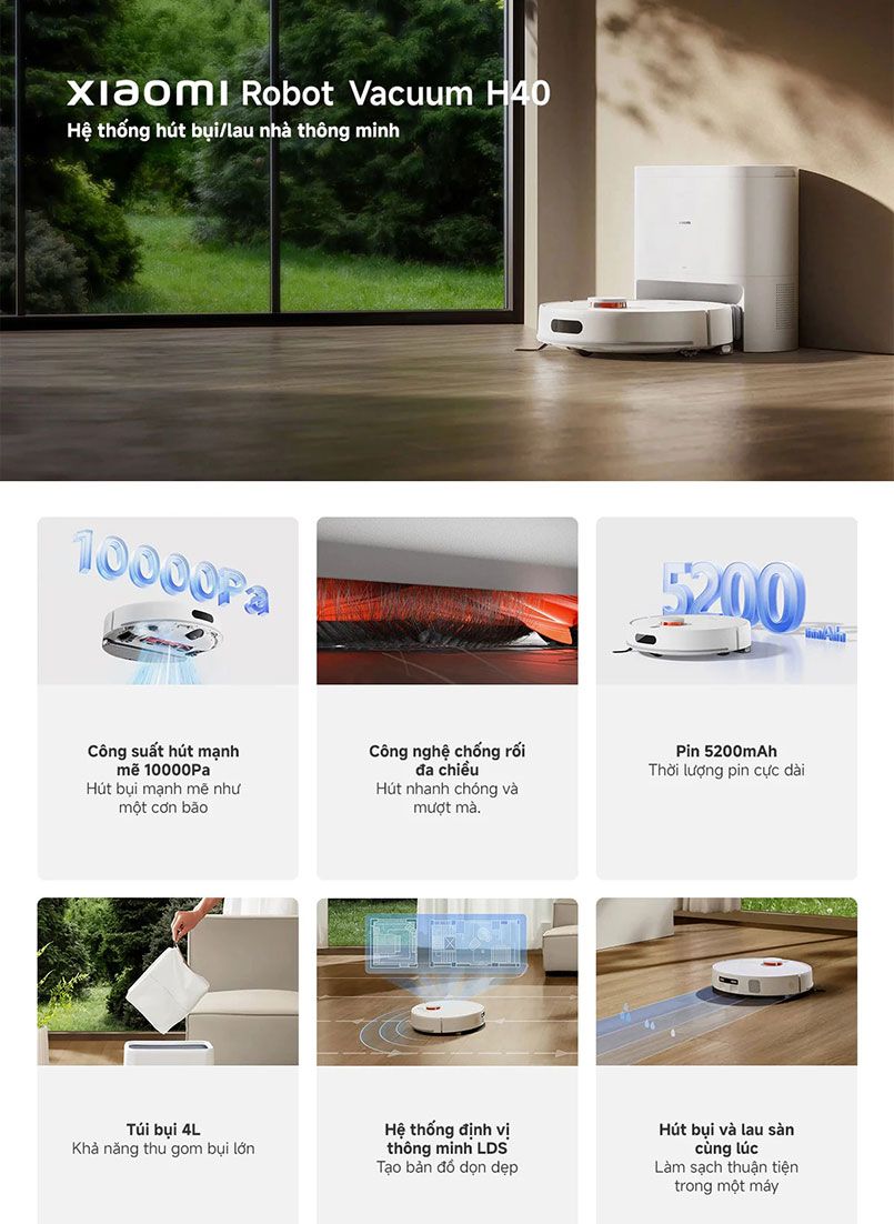 Robot hút bụi lau nhà Xiaomi Vacuum H40 EU BHR07XBEU