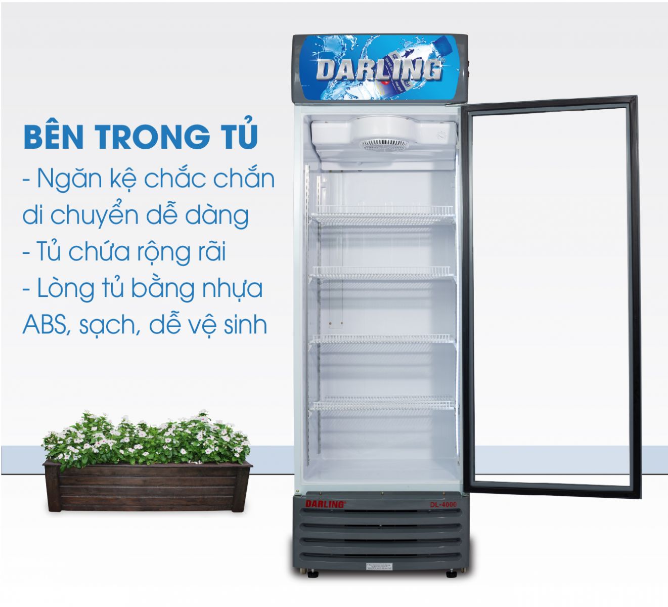 TỦ MÁT 1 CÁNH DARLING INVERTER 450L DL-4000A3 KÍNH LOW-E ĐEN