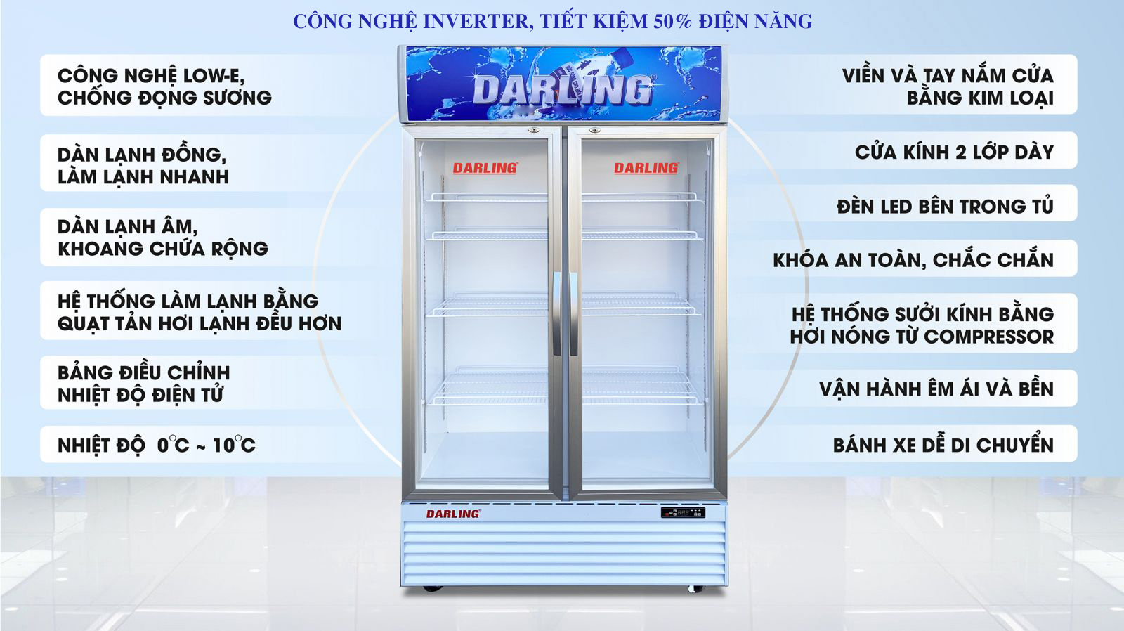 TỦ MÁT 2 CÁNH INVERTER ĐÈN LED 630L DL-7000A3