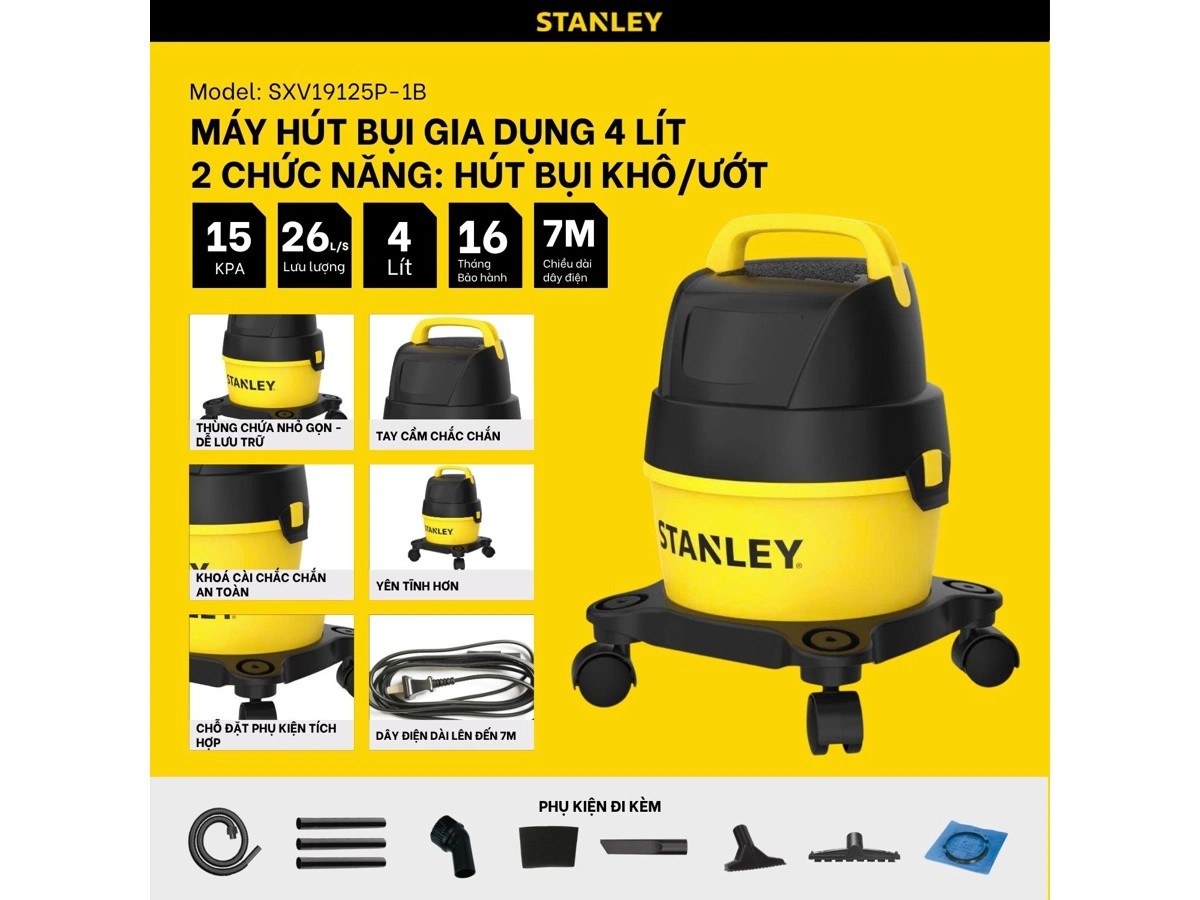 Máy hút bụi 2 chức năng Stanley SXV19125P-1B 4 lít