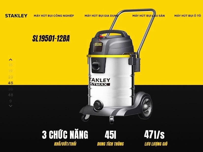 Máy hút bụi công nghiệp 3 chức năng Stanley SL19501-12BA 45 lít