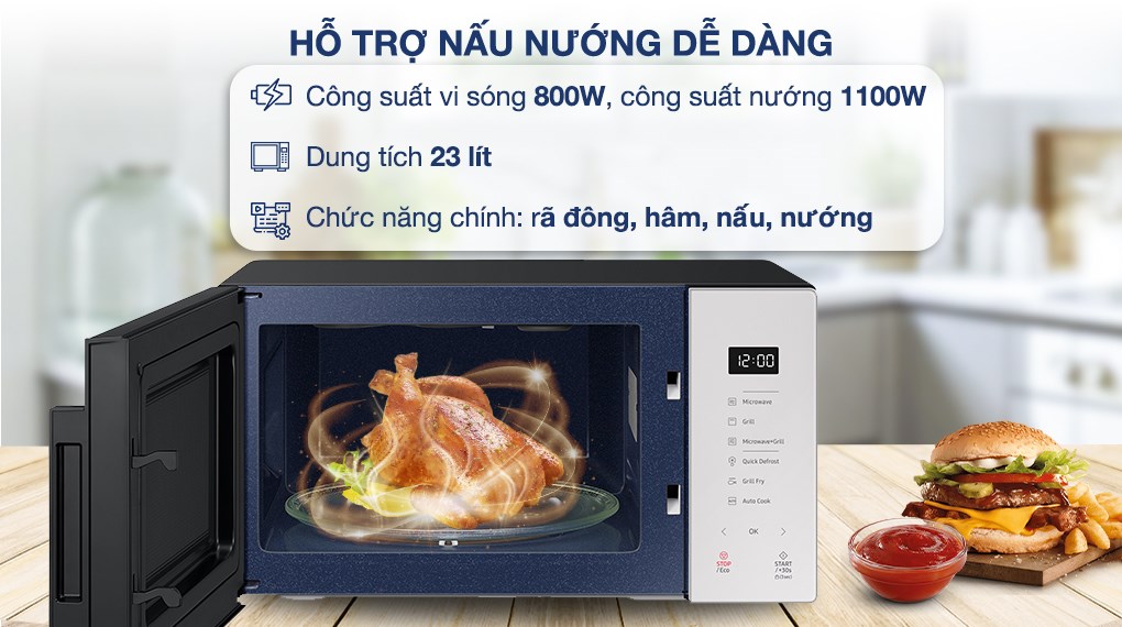 Lò vi sóng có nướng Samsung MG23T5018CE/SV 23 lít