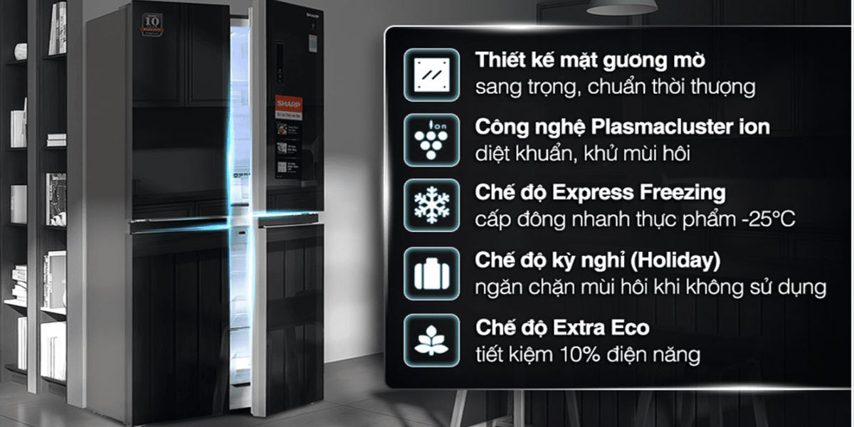 Tủ lạnh Sharp 4 cánh 466 lít inverter SJ-FXP560VG-BK